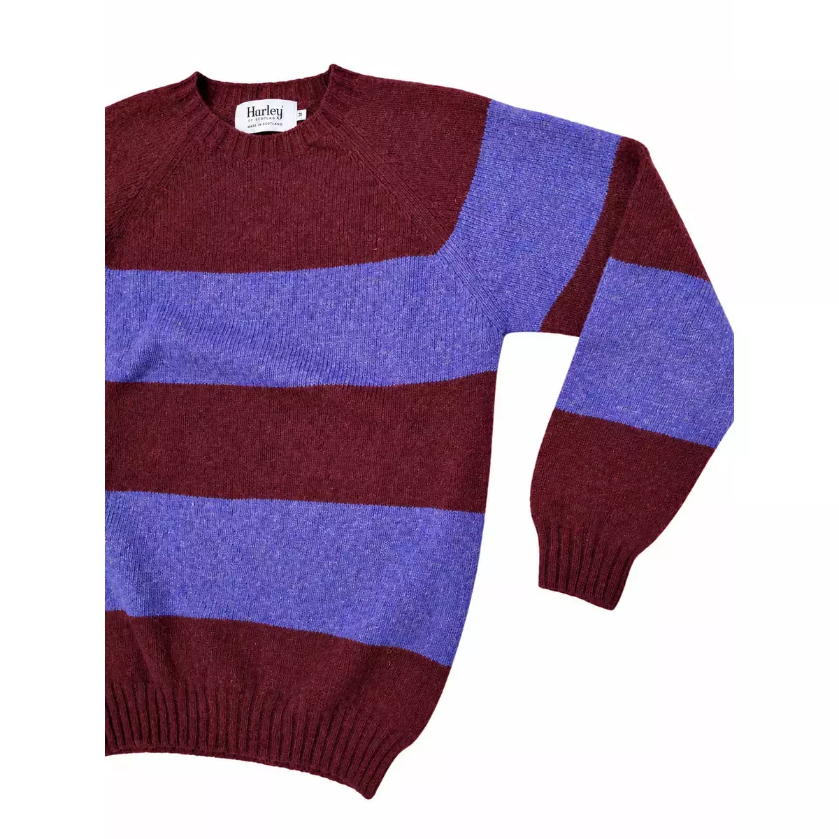 Harley of Scotland Streifenpullover Dunkelrot-Violett Detail Vorderseite